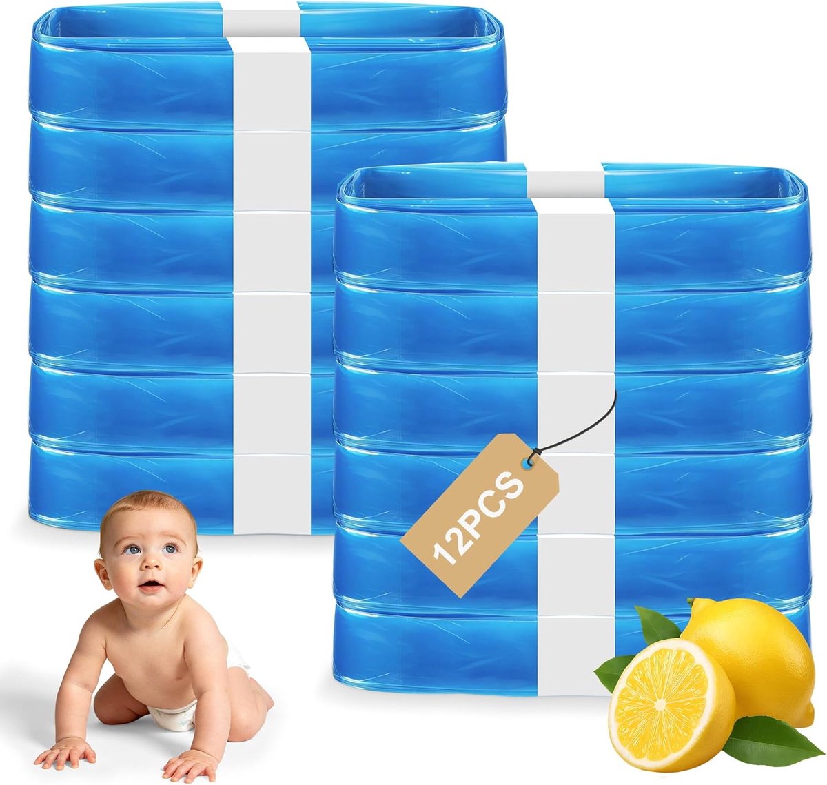 Thijox - 12 Navulverpakkingen voor Luieremmer en Kattenbakvulling - Verbeterde Waterdichtheid, Geurbestendigheid en Duurzaamheid - Perfect voor Baby's
