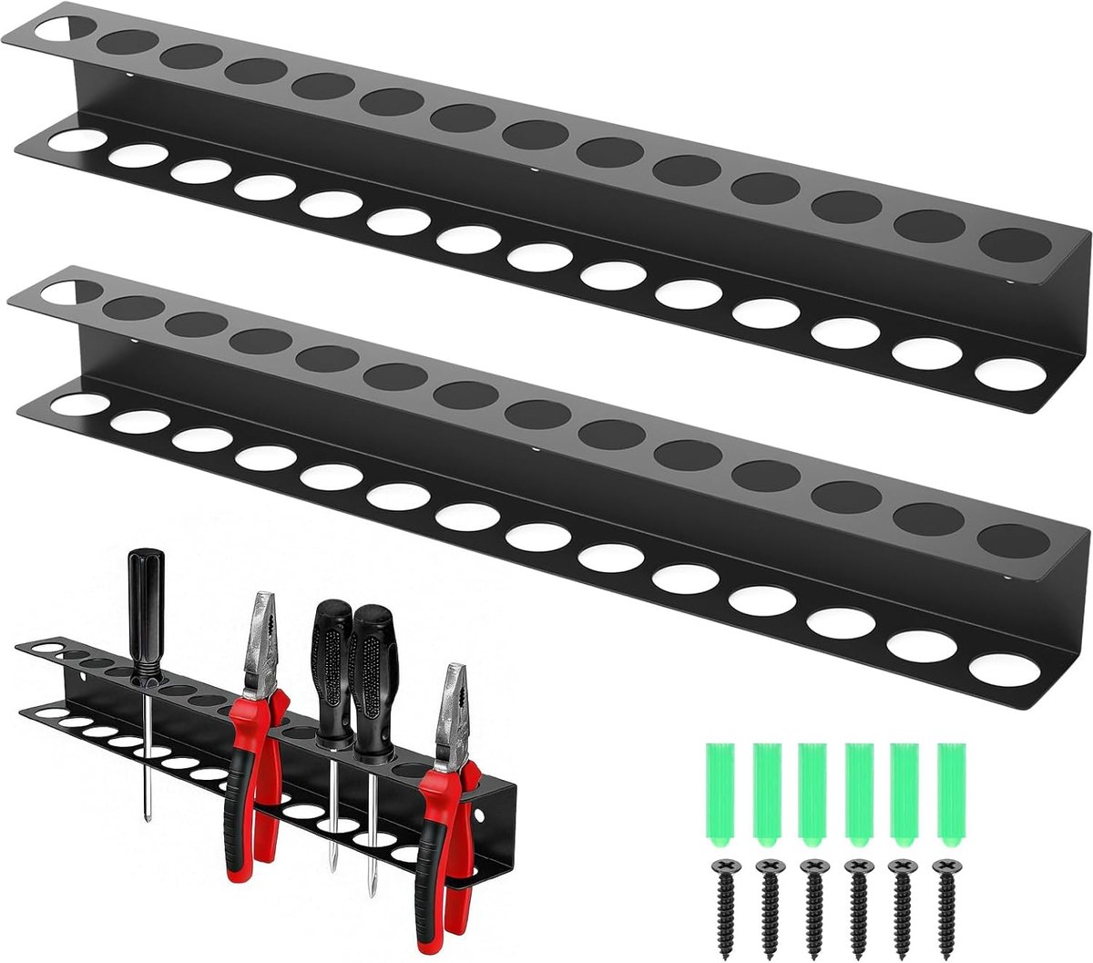 Toolhouder set van 2 - 40 cm - Stalen gereedschapsopslag - Efficiënte organisatie van schroevendraaiers en tangen - ShopVlot