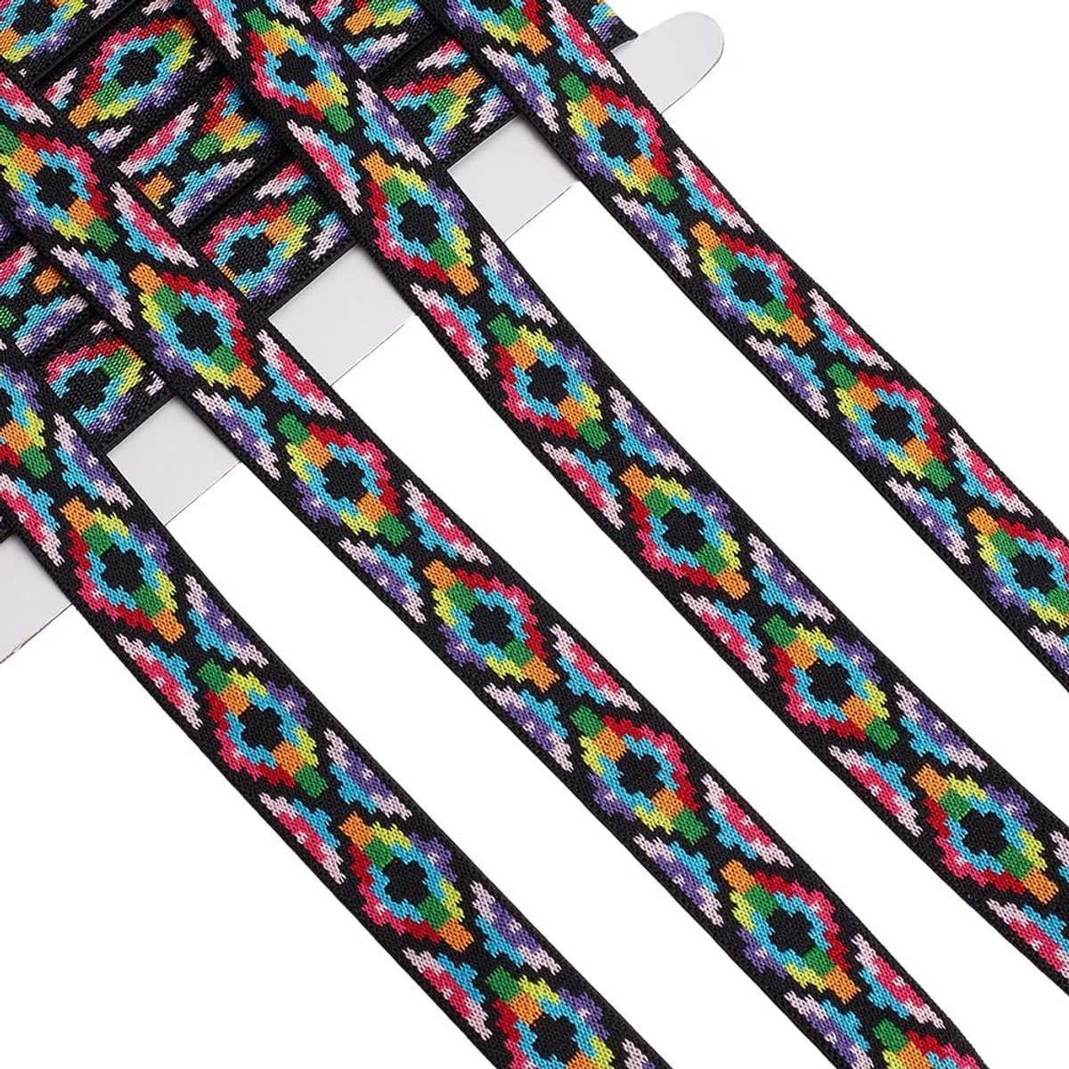 1 doos 25 mm geborduurd jacquard elastisch geweven lint ruitvormige rand borduurstof haaklint rekbare etnische kleurrijke riemband voor naaiwerk, het maken van kleding en tassen, DIY-knutsel