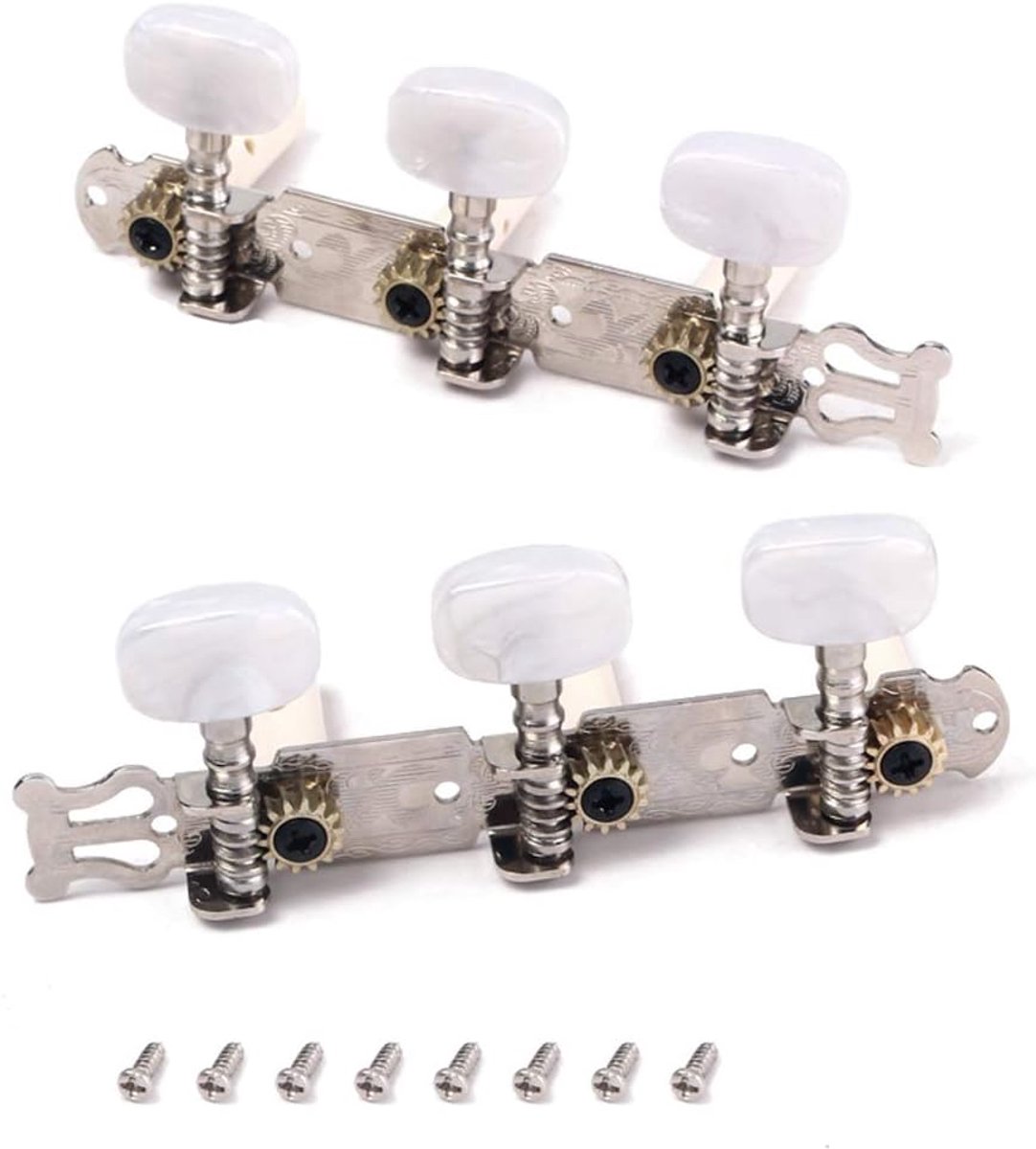 2 Stks Gitaar Machine Heads Tuning Pegs Tuning Keys Tuners Voor Klassieke Gitaar Met Montage Schroeven, 3L 3R Chroom, Wit