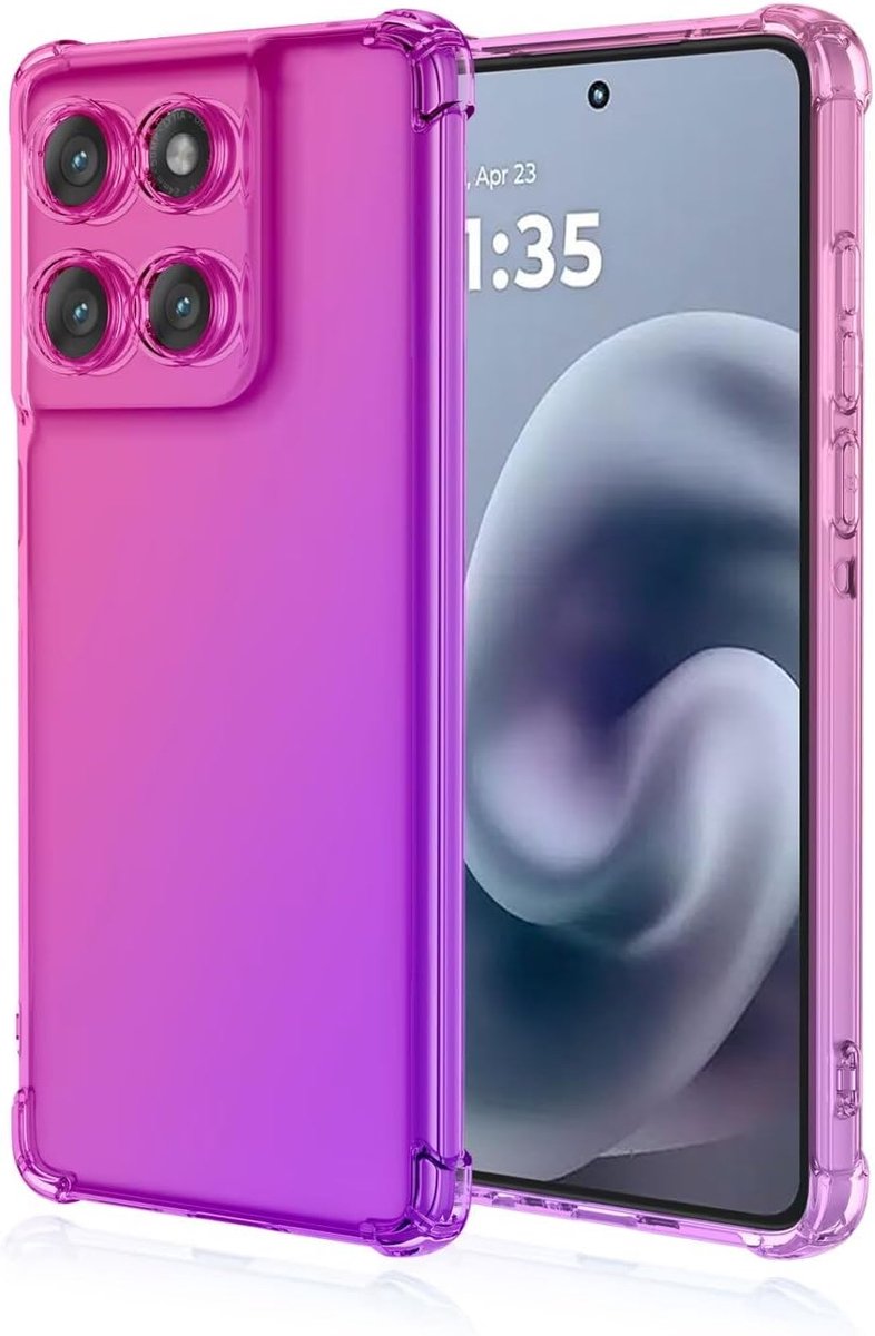Hoes voor Motorola Moto G86 Power 5G (6,67 inch), TPU-siliconen hoes met kleurverloop, transparant, stootvast en krasbestendig, roze paars