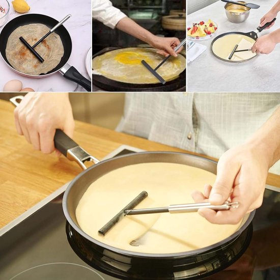 3 stuks pannenkoekenverdeler, roestvrij staal, pannenkoekenspatel, kookkwast en pannenkoeken, deegverdeler, T-vorm voor pannenkoekenmaker, accessoires, keuken, bakken, koken bakgereedschap — afbeelding 5