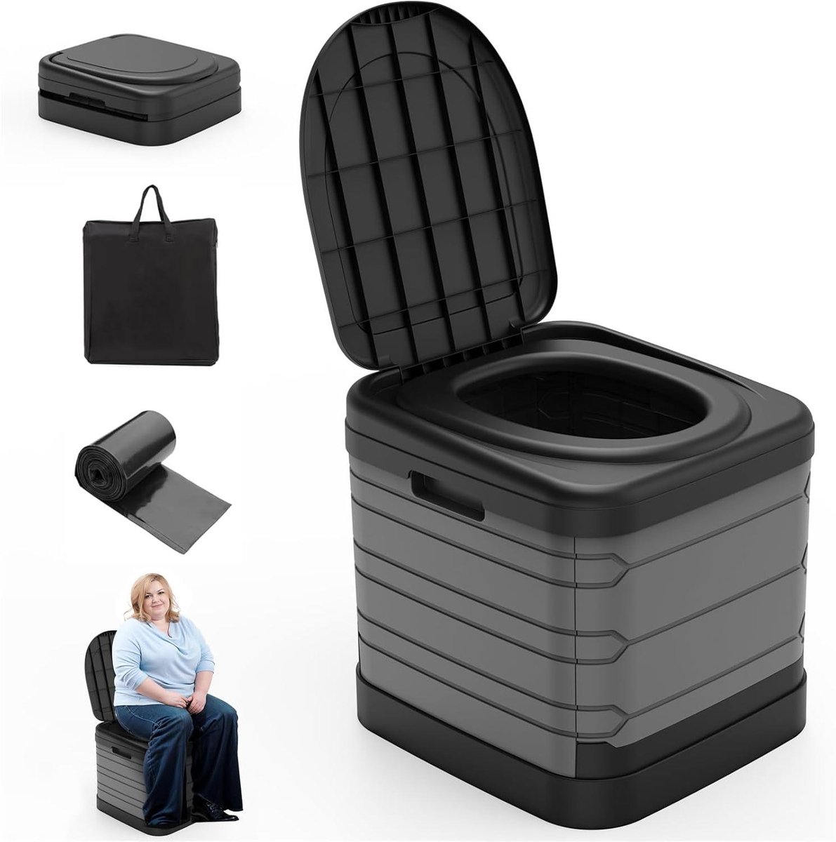 Draagbaar Toilet - Kamper Toilet Potje - Buitenactiviteiten Kamperen - Lichtgewicht Compact Ontwerp - 367 Kilogram - Grijs