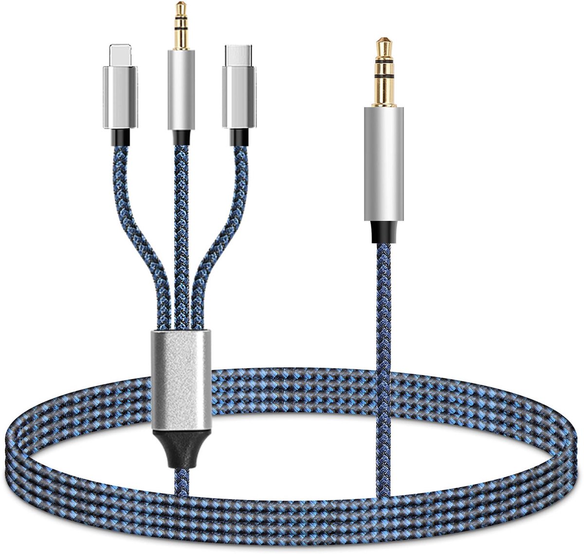 AUX-kabel 3-in-1 - MFi-gecertificeerd - USB-C en Lightning naar 3,5 mm - ideaal voor muziek in de auto - SnelShoppen