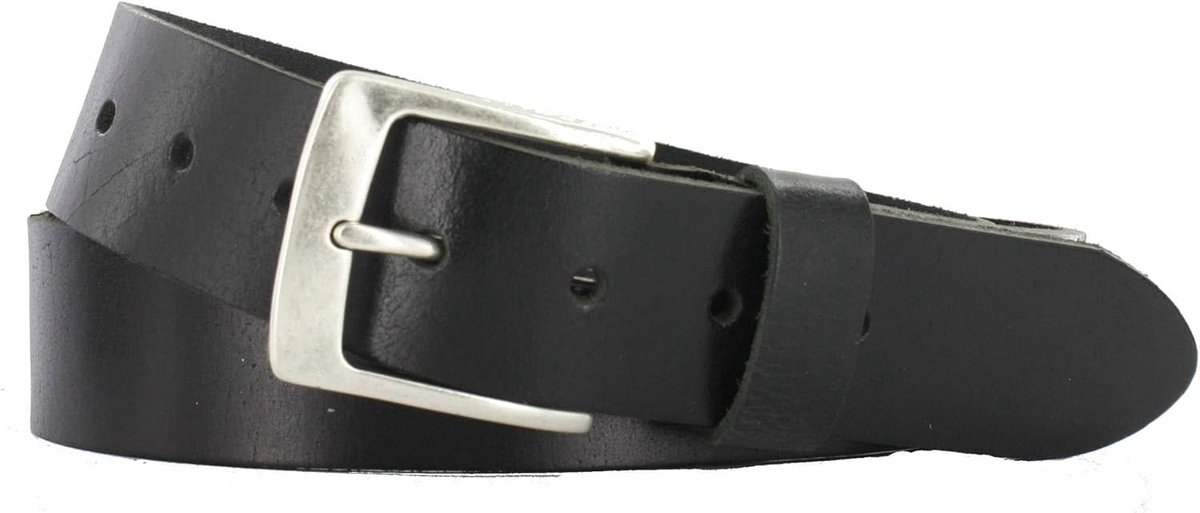 Riem 4cm | Buffelleer Heren | Kleur: Zwart | Riemmaat: 115 (totale lengte: 130cm) | 100% Echt Leer | Nikkelvrije gesp