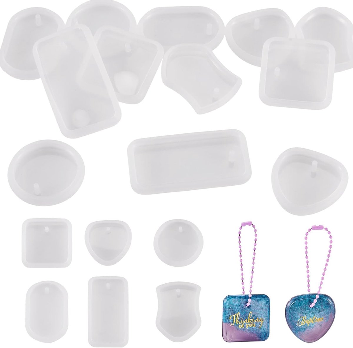 12 stuks Hart Ovaal Platte Ronde UV-harsmal DIY Hanger Siliconen Mal Rechthoek Vierkant Epoxy Hars Mal voor Epoxy Handwerk Sieraden Maken