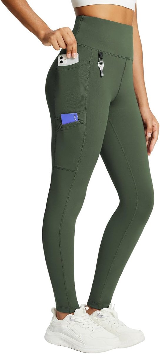 Fleece gevoerde waterdichte legging voor dames, hoge taille, wandelen, winter, warm, geïsoleerde broek met ritszakken