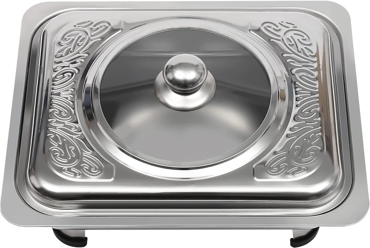 Voedselwarmer met glazen deksel, kleine chafing dish voor het warm houden van gerechten, geschikt voor buffet, catering, bruiloften en huishoudelijke feesten, met sierdeksel en