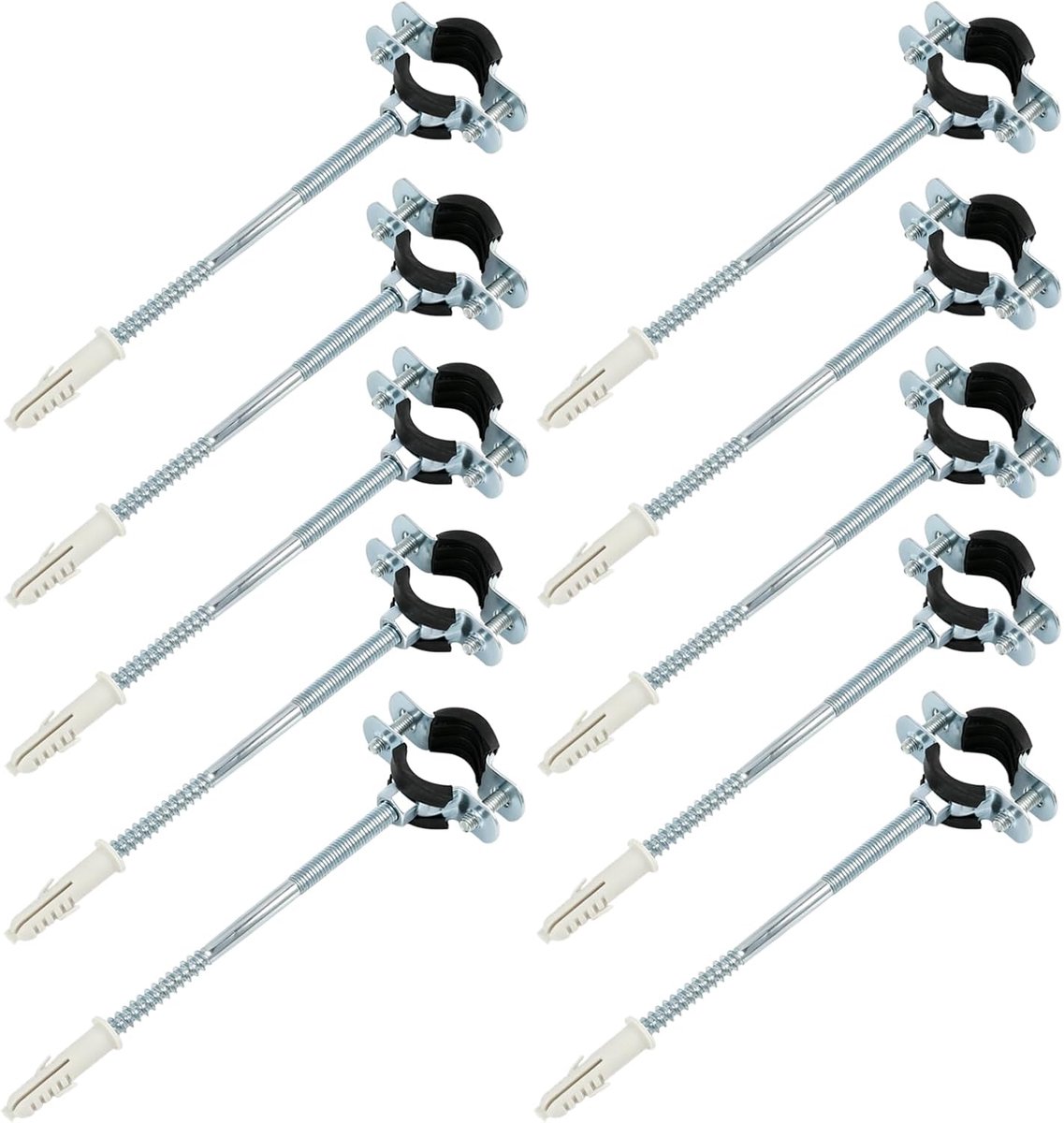 10 stuks metalen klemklemmen 20-24 mm, met schroeven met dubbele schroefdraad en pluggen, halsband met trillingsdempend rubber voor geluidsisolatie, muur of plafond, leidingen voor verwarming van
