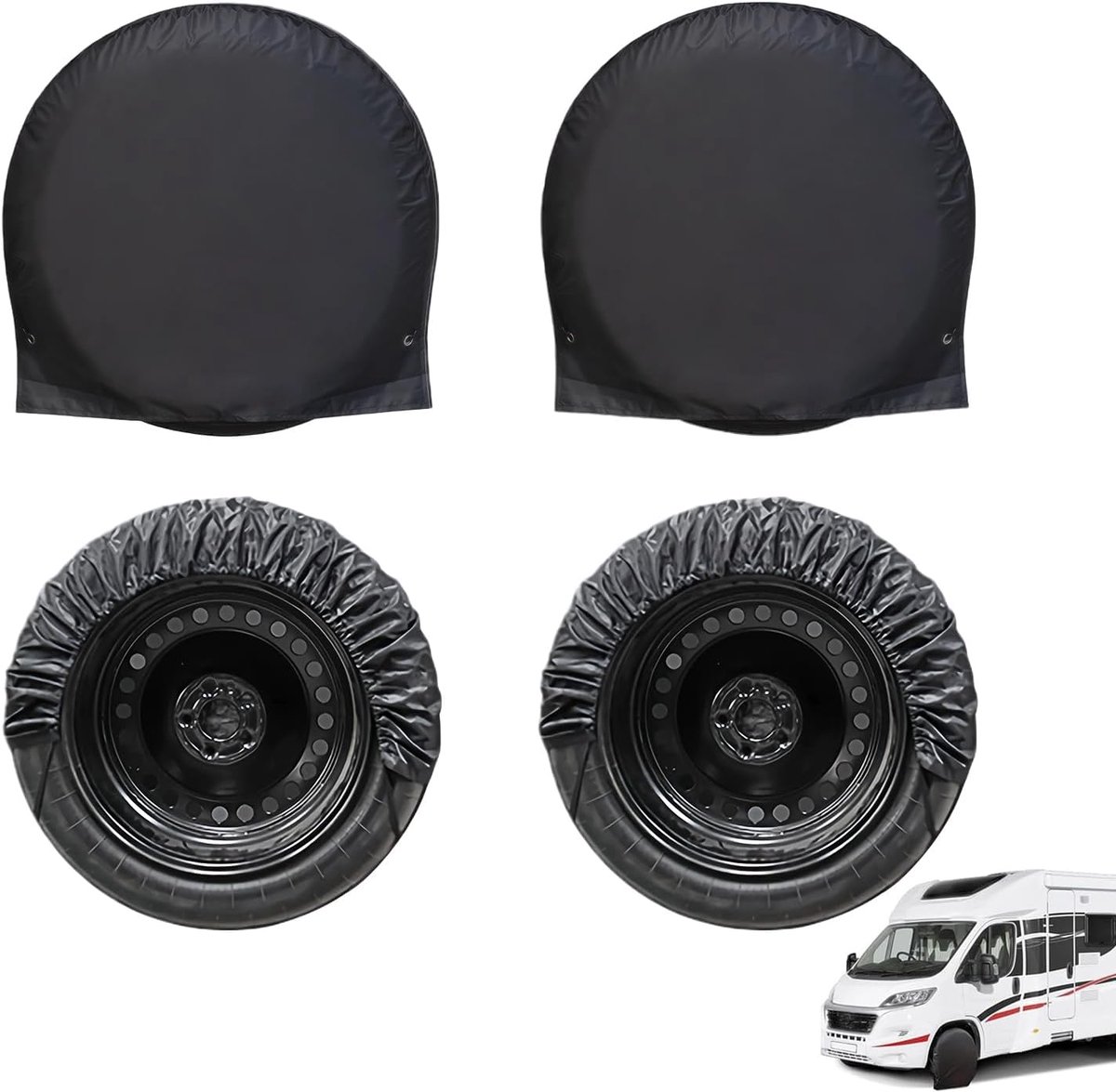 4 stuks autobandenafdekking, wielbeschermhoes, wielafdekking, elastisch met haken, bandenhoes voor alle voertuigen, caravans, campers, caravans, oldtimers, bandenafdekking, 68 - 74 cm