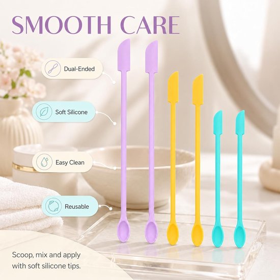 6 stuks siliconen lepels, mini set met dubbelzijdige siliconen spatels voor cosmetica, lotion, crème, make-up, hars, DIY, herbruikbare siliconen spatels, BPA-vrij, keuken- en — afbeelding 2