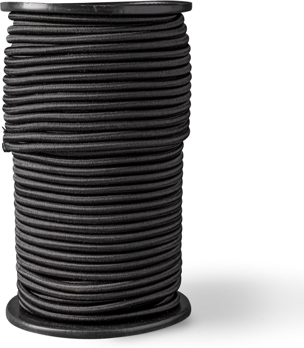 Elastisch dik rond touw (10mm, 100M, zwart) - Professionele kwaliteit - Weerbestendig en herbruikbaar - Breekkracht 80kg