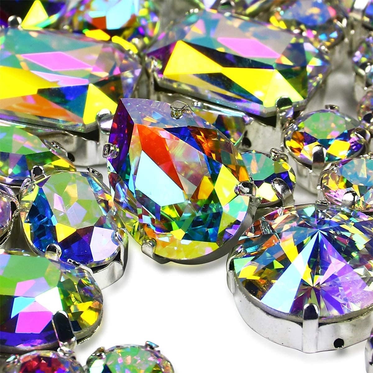 Kristallen AB strass-steentjes om op te naaien, glazen naaien, edelstenen met zilveren klauw, platte achterkant, glazen strassteentjes voor doe-het-zelf handwerk, sieraden, hoeden, kleding,