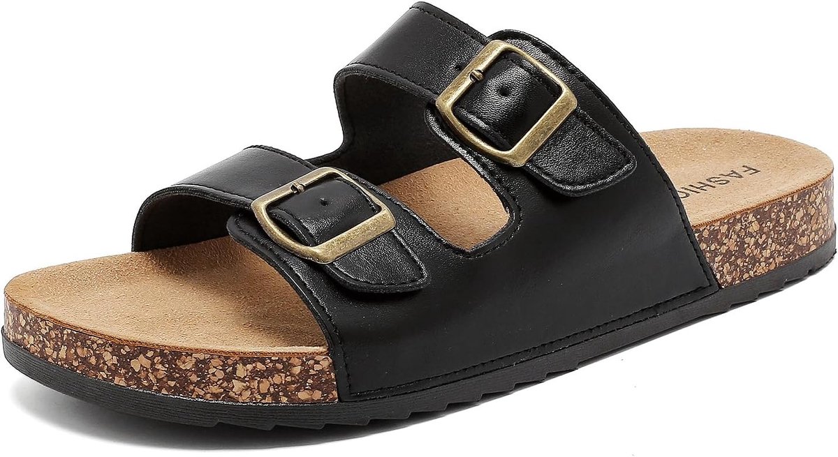 Zomersandalen voor dames, kurk, voetbed, Dobbia-gesp, modieuze antislip rubberen zolen