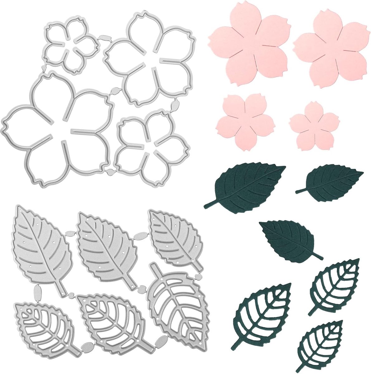 2 Stuks Bloemenblad Snijmallen, 2 Soorten Stansvormen voor Het Maken van Kaarten Metalen Bloemen Reliëf Papier Snijsjablonen voor DIY Albumkunst Scrapbooking Bruiloft Knutselbenodigdheden (Stijl 1)