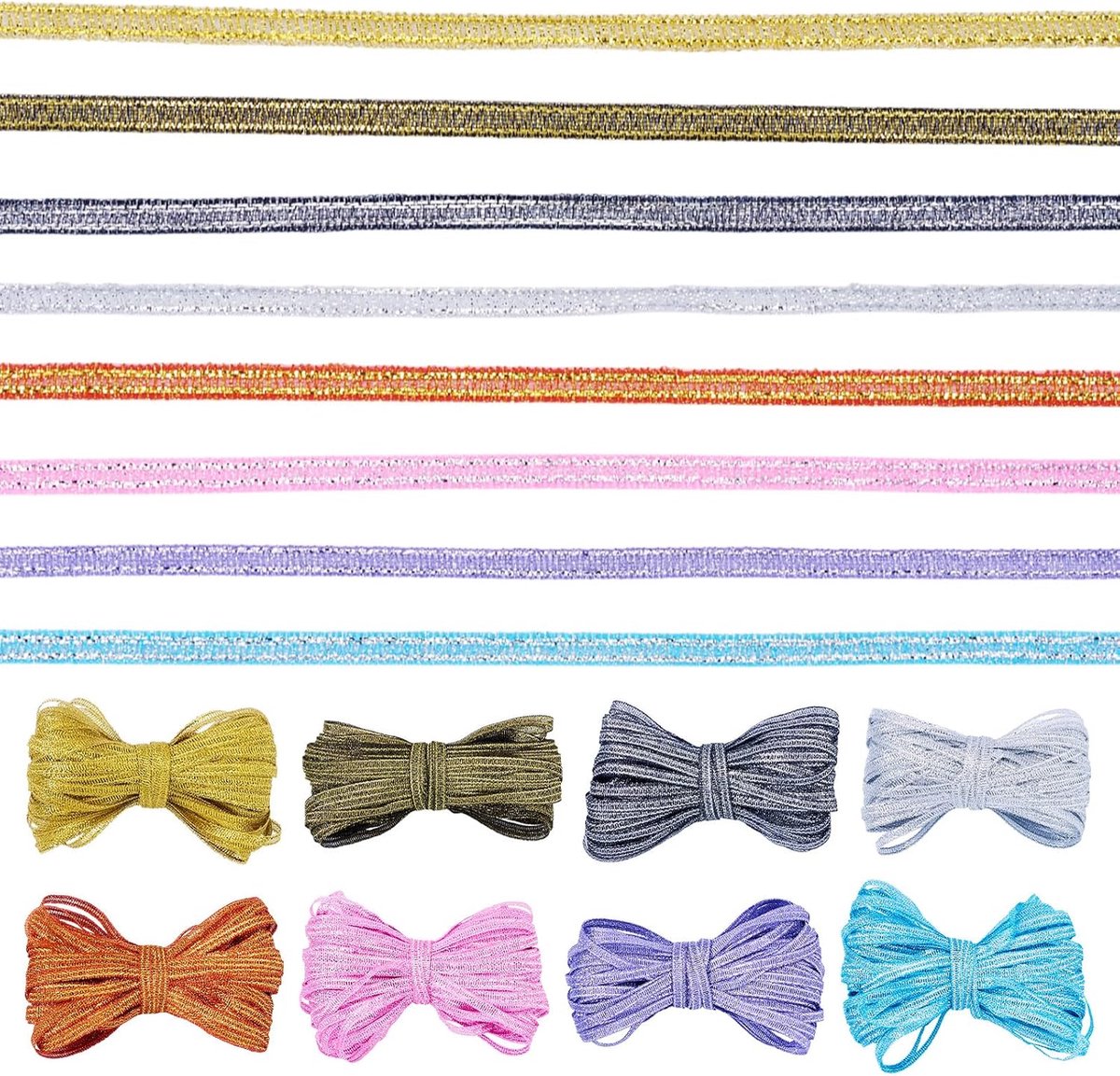 8 bundels glitter aanwezig wikkellinten 5 mm sprankelend decoratief lint 8 kleuren gouden linten voor geschenkverpakking paaslint voor knutselen gunst feestdecoratie