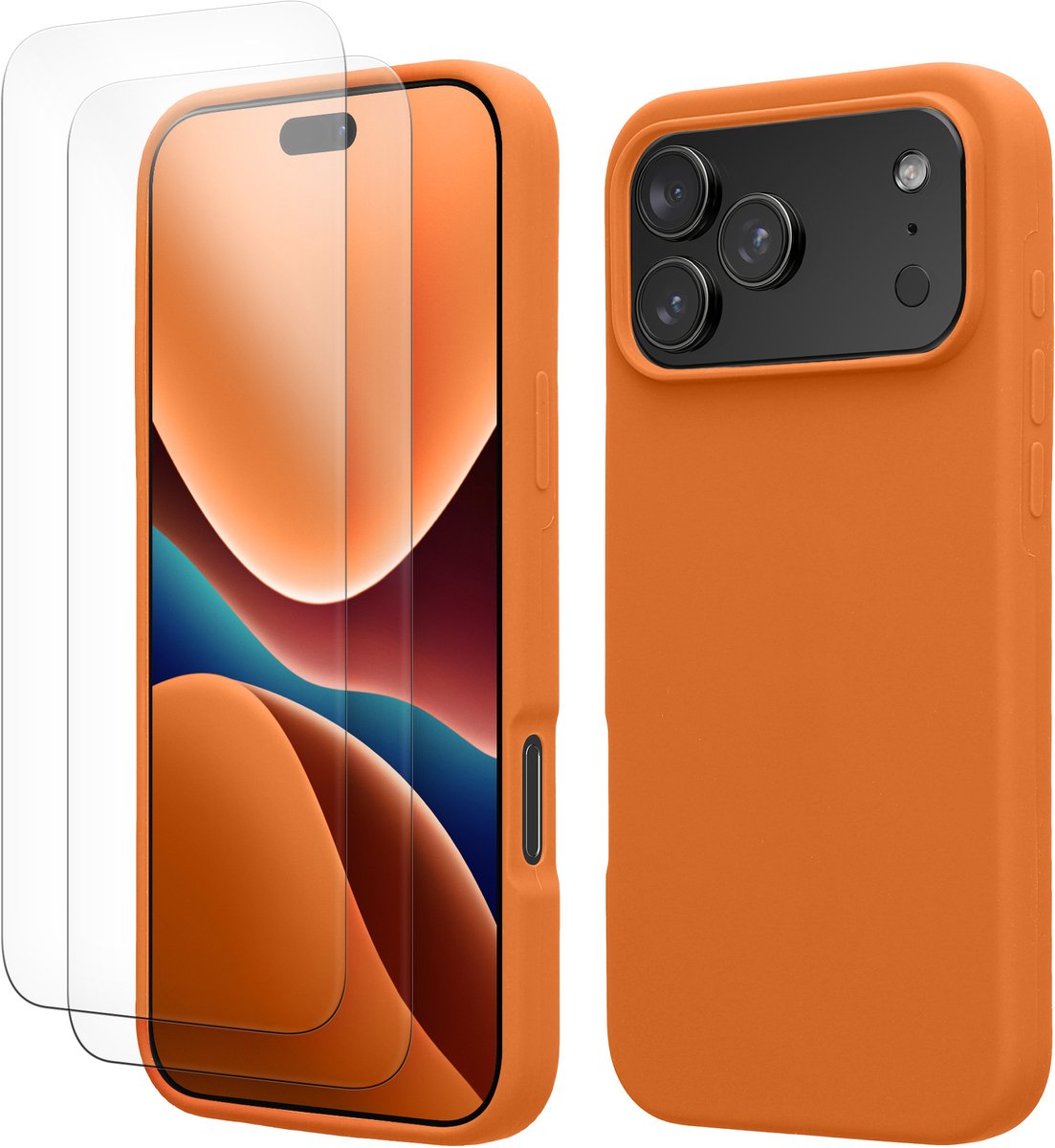 kwmobile hoes met 2x screenprotectors voor Apple iPhone 18 Pro Max / iPhone 17 Pro Max – screenprotector van gehard glas – draadloos opladen – fruitig oranje