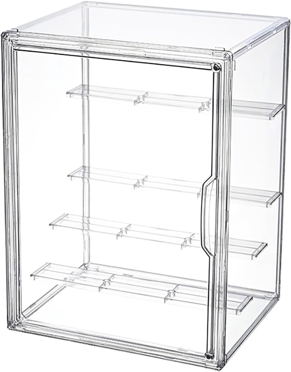 Vitrine, transparante opbergdoos, afneembare vitrine, stofvitrine, magnetische deur, 3-laags zelfmontage, voor modellen en figuren (36 × 27 × 22 cm)