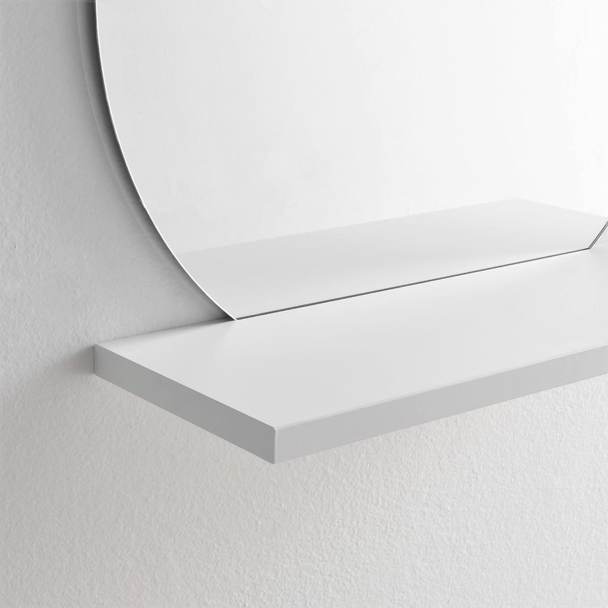 Ronde spiegel met plank, make-upspiegel, 60 x 60 x 22 cm, mat wit, gemaakt in Italië