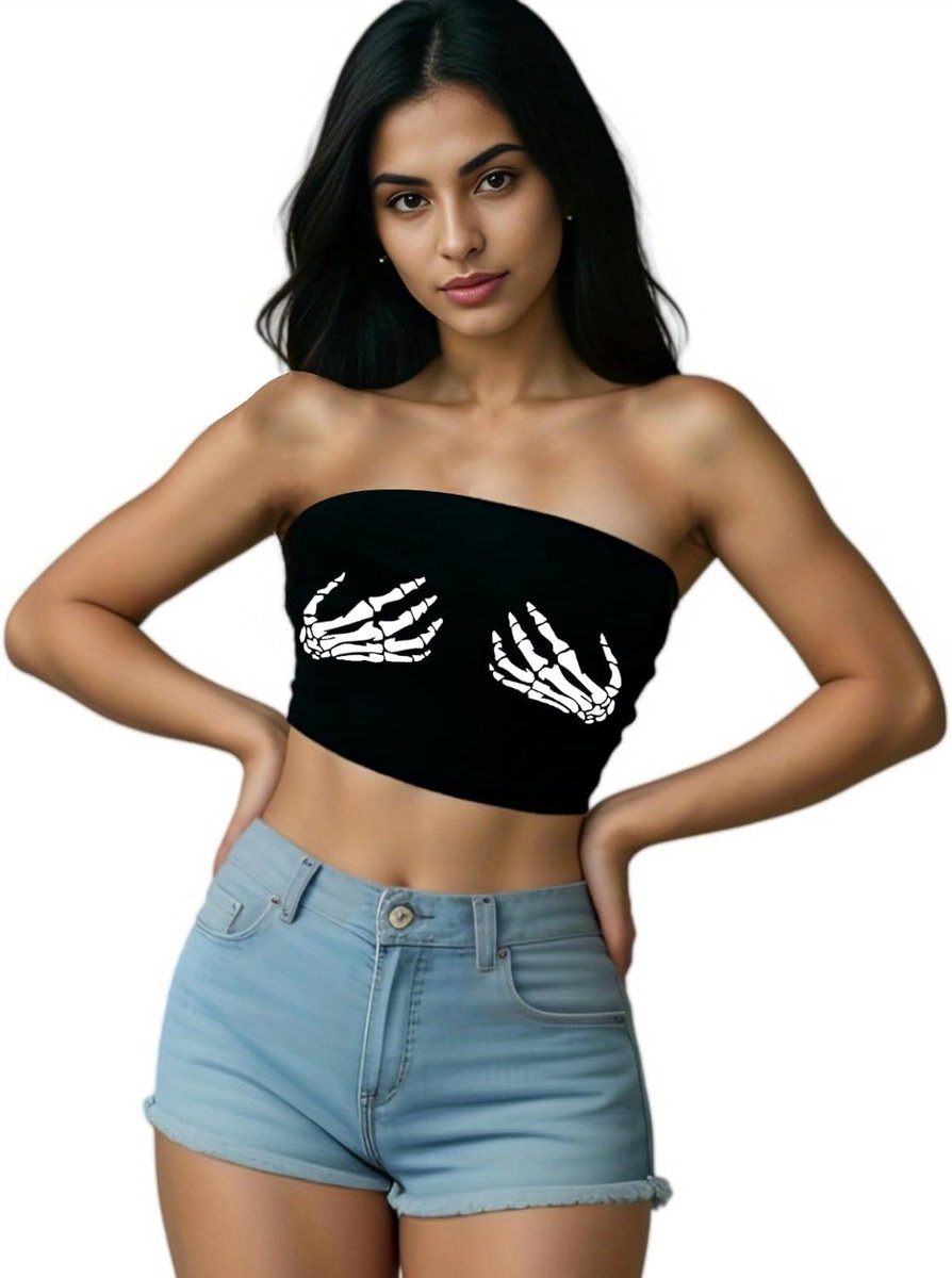 Grafische Print Strapless Tube Top Off Shoulder Backless Bandeau Tank Goth Harajuku Crop Corset Top Vrouwen Esthetische Kleding