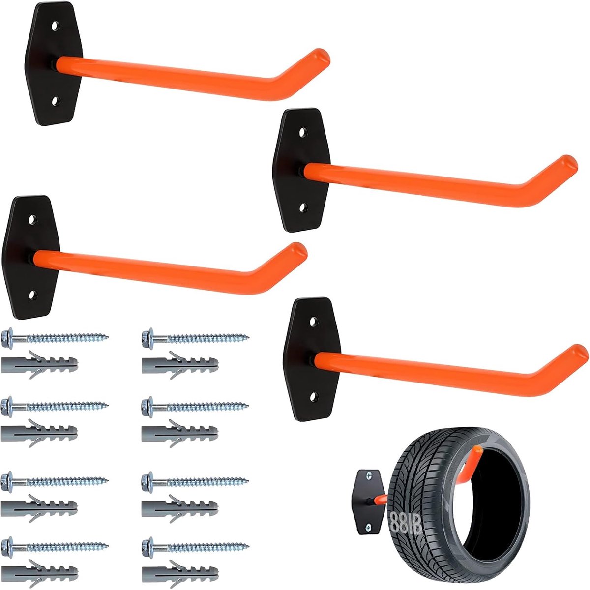Bandenwandhouder set van 4, wandhouder voor banden, velgenstandaard autobanden, bandenstandaard, 4 banden, bandenophangingen, velgenhouder, wandset incl. schroeven en pluggen