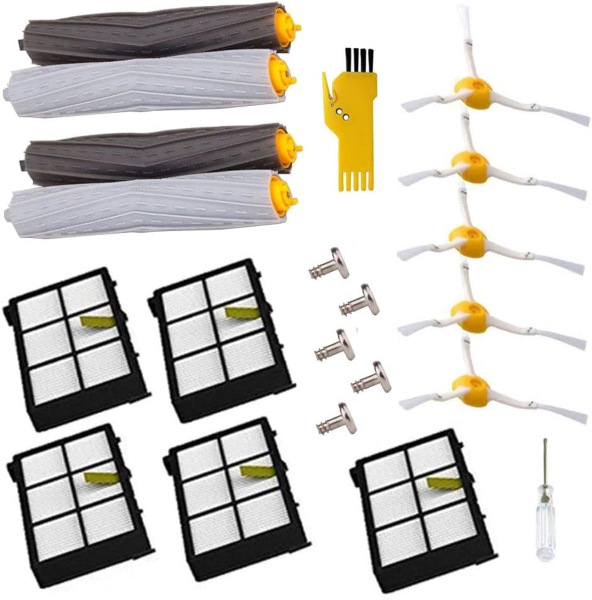 Onderdelen voor Roomba 980 960 900 880 870 860 800 robotstofzuiger (5 stuks zijborstels 5 stuks schroeven 5 stuks filters 2 wirwarvrije vuilafzuigset)