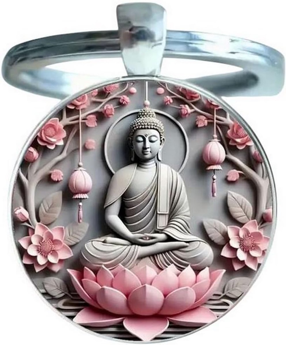spirituele boeddha cabochon tas sieraden en roze lotus.