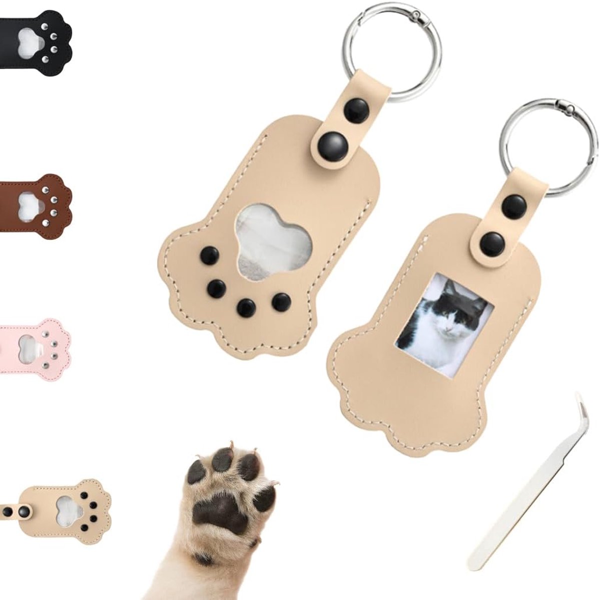 Pet Memorial sleutelhanger, 2 stuks dierenbont aandenken sleutelhangers met een pincet, pootvormige bedelsleutelhouder (bevat een foto van 2,5 cm × 3 cm), geschenken voor vrouwen