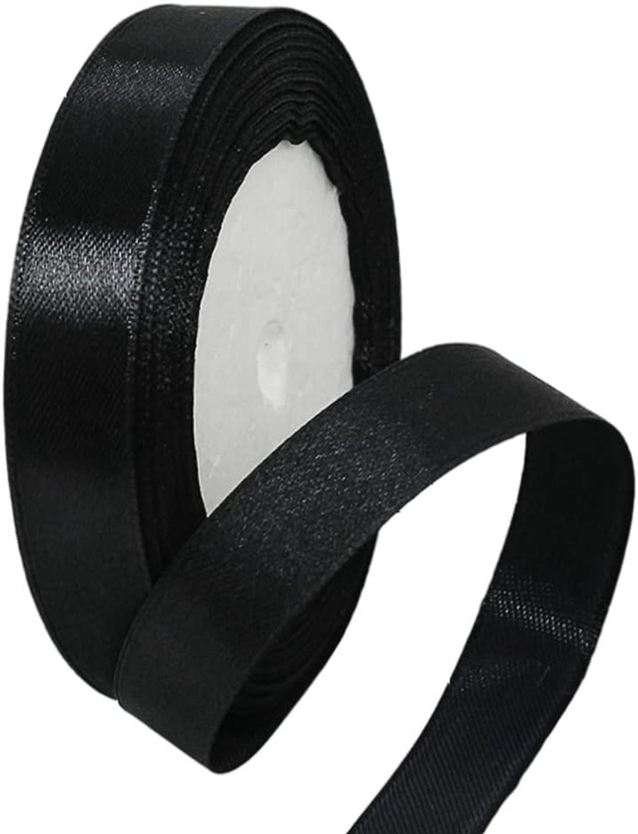 15 mm zwart lint voor geschenkverpakking, 22 m dikke satijnen lint van stof, zwarte strik voor geschenkverpakking, linten voor ballonnen, knutselen, haar, boeketten, bruiloft, auto, geschenken, taart