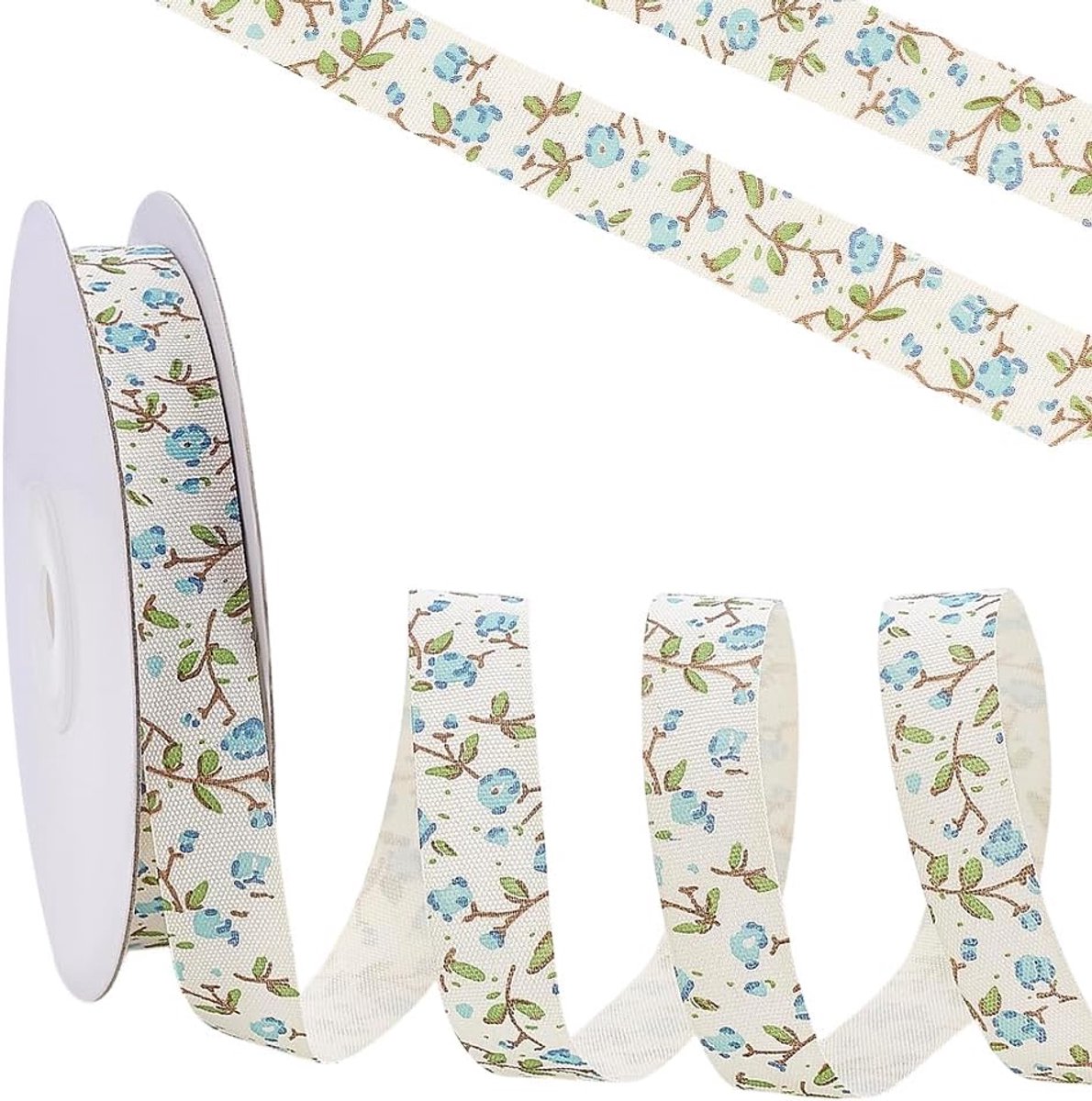 PandaHall 20 m Bloem Gedrukt Lint Bloemen Katoen Lint 15mm Breed Blauw Bloem Patroon Katoenen Linten Vintage Decoratieve Linten Voor Gift Wrapping Zomer Home Decor Naaien Ambachten