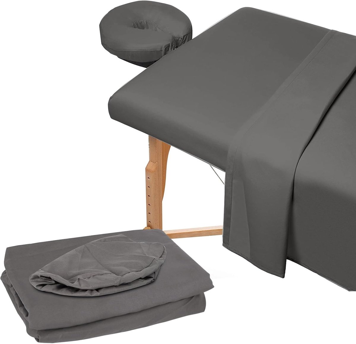 Massagetafel, 3-delige set, platte massagetafelhoes, inclusief massagetafelhoes, hoeslaken, gezichtsbedekking voor schoonheidssalon spa (donkergrijs)