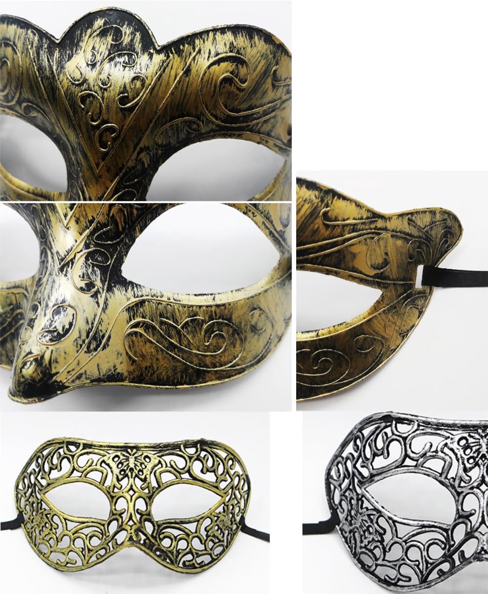 Herenmasker - 21 x 12 cm - Venetiaans - Goud - Perfect voor Halloween - SnelShoppen