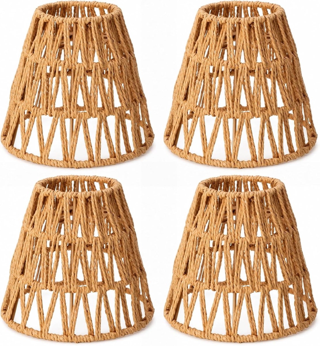 4 stuks rotan lampenkap, boho-lampenkap (H 14 cm), lampenkap hanglamp, kleine E27 lampenkappen, rotan hanglamp, rieten vlechtwerk voor staande lamp, tafellamp, hanglampen, hanglampenkappen