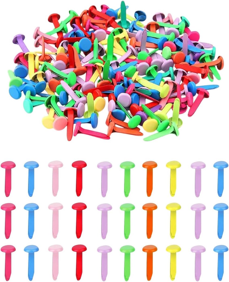 100 stuks Mini Brads Patterbelklammern Patterklammern Metaal rondkopklemmers Scrapbooking Brads Patterklammern Voor School Kantoor Papier Briefklemmers Handwerk DIY (Kleur)