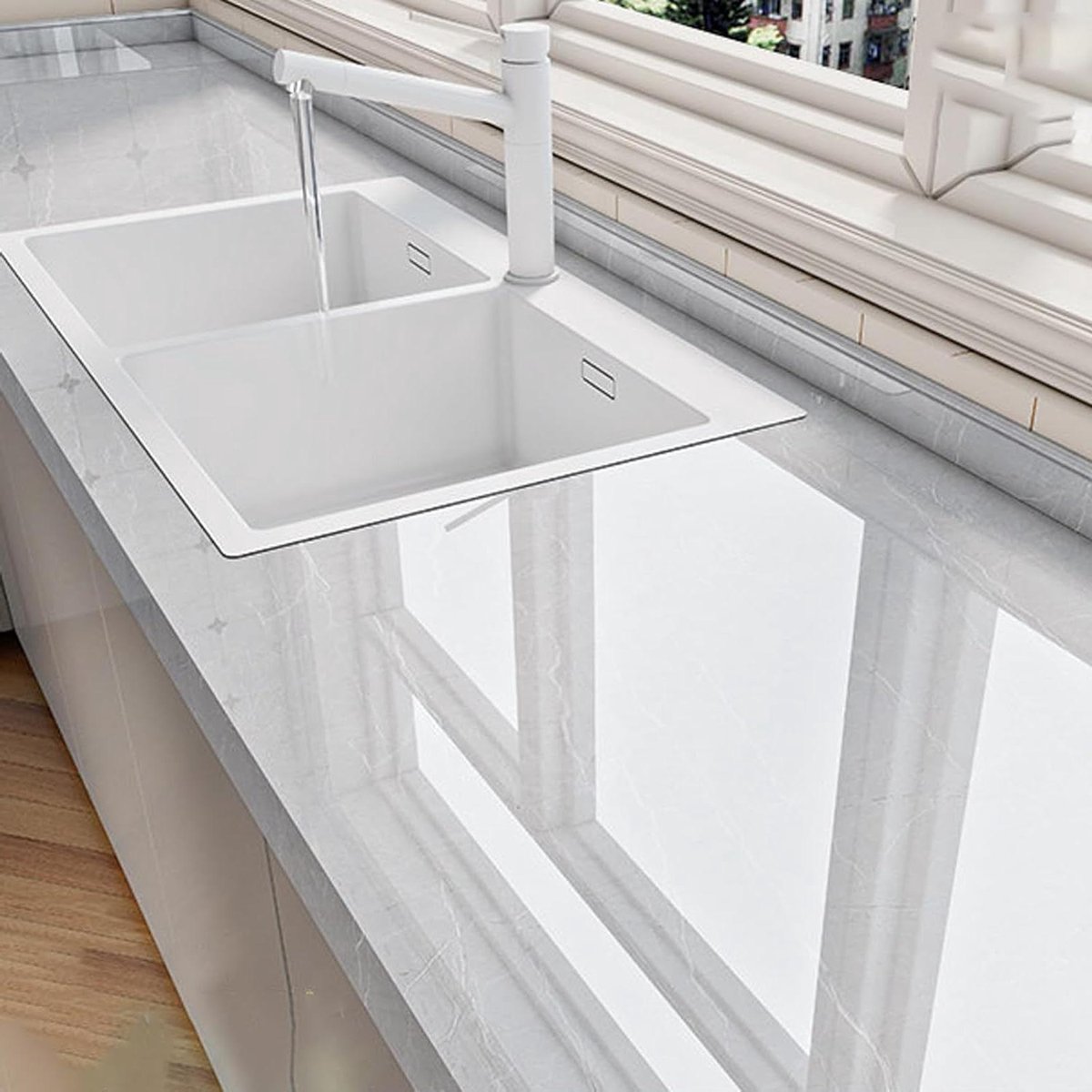 Keukenfolie Marmer - Plakfolie Werkblad - Keuken Renoveren - Krasbestendig PVC - 02 mm dik - Wit
