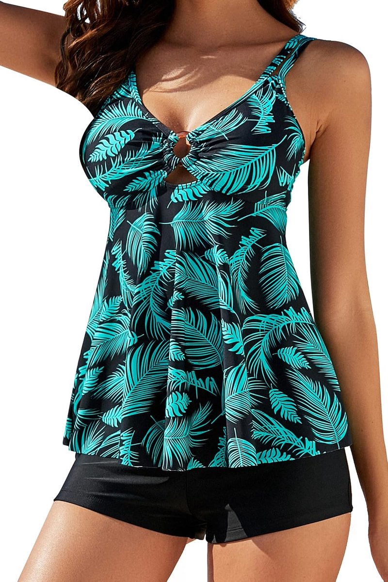 Badpak voor dames, 2-delig, push-up, tankini, top, shorts, set, badpak, tweedelig, sport, zwembad, strand, zwemmen
