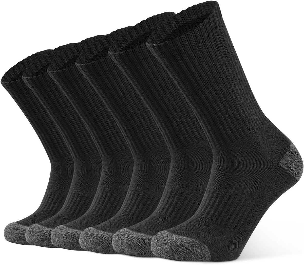 Heren Spoetsokken Middel-dikke Halfgeribbelde Demping, 6 Paar | Ondersteuning van de Voetboog, Elastische Ribboord, Versterkte Hiel Tenen, Zacht en Comfortabel, Dagelijkse Sport en Fitness