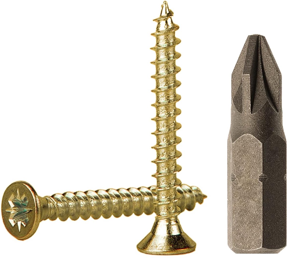 (Pack van 100 stuks) Geel verzinkt staal 3,0 x 30 mm houtschroeven, spaanplaatschroeven, universele Pozi-Drive schroef, PZ volledig schroefdraad, Pozidriv verzonken kop (100, 3,0 x 30 mm)