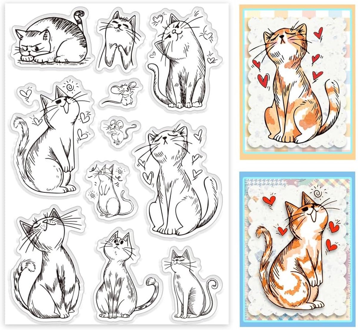 PandaHall Transparante stempel Comic Kitten voor het maken van kaarten, siliconen stempel, Lovey Cat Craft Seal stempel voor doe-het-zelf scrapbooking, album, journal, knutselnotitieboek