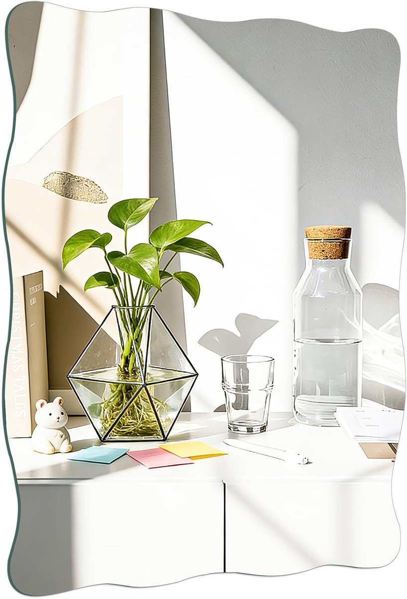 Zelfklevend, voor badkamer, 40 x 30 cm, frameloze wandspiegel, HD-foto's, decoratieve wandspiegel voor woonkamer, gastentoilet, slaapkamer