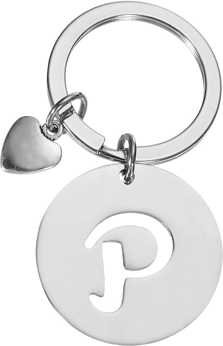 Initial Letter Sleutelhanger, Roestvrij Staal Disc Letter A-Z Charm Sleutelhanger Leuke Metalen Hart Alfabet Sleutelhanger