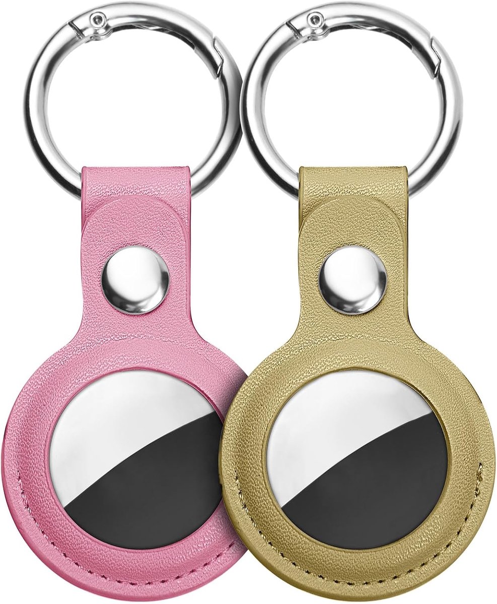 Houder voor Apple AirTag Sleutelhanger, 2 stuks, PU-lederen, Kras | Trackerhoes Locatorhoes voor Halsband voor Hond en Kat, Sleutelzoekerhoes, voor Sleutels, Bagage