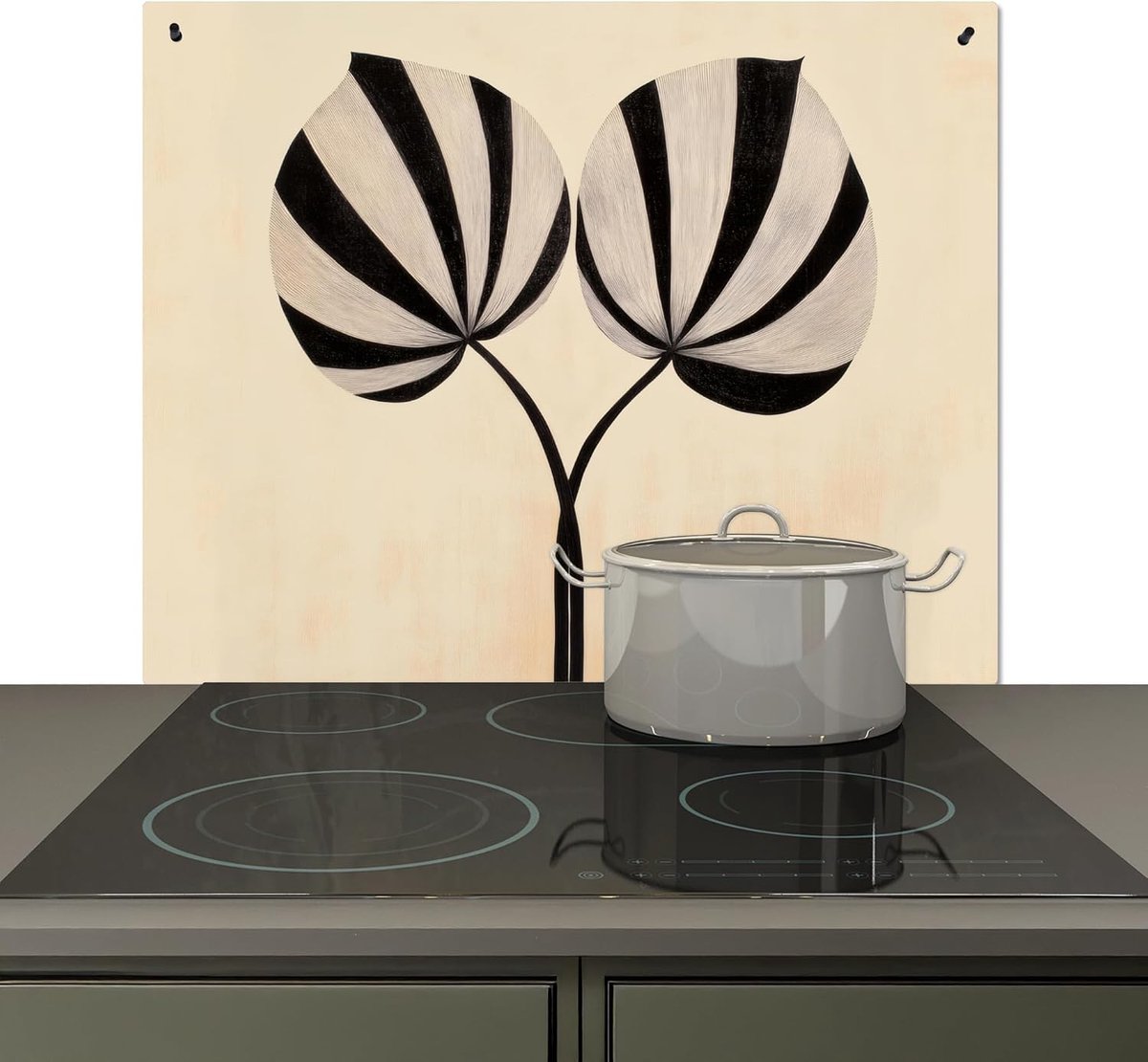 Spatscherm Keuken 52x60 cm Kookplaat Achterwand Beschermer Muur Spatwand Fornuis Aluminium Hittebestendig - Bladeren - Gestreept - Stengel - Beige