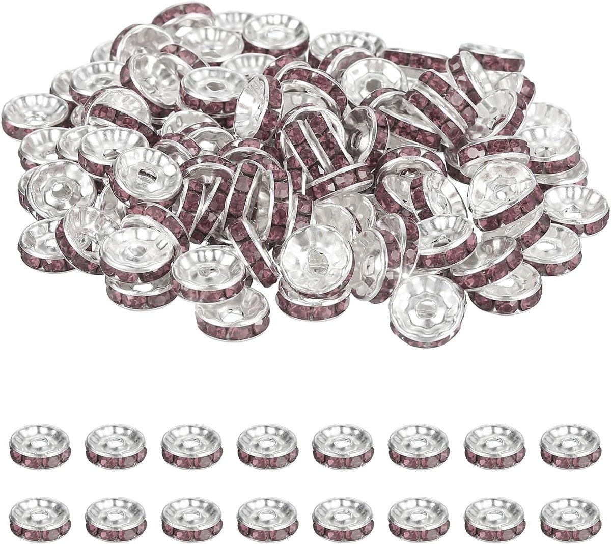 10 mm rondelle spacer kraal, 200 stuks kristallen strass losse kraal spacers voor sieraden maken, doe-het-zelf armbanden, ketting, zilver/paars