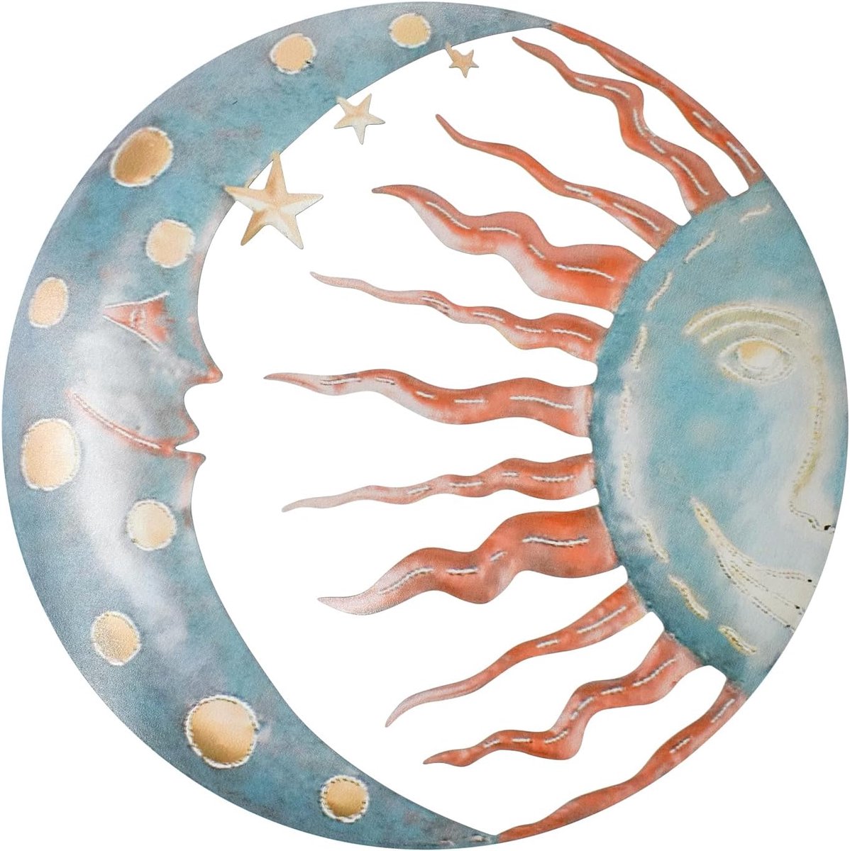 Metalen zon kunst wanddecoratie 29,9 cm grote metalen zon maan sterren muur opknoping decor voor buiten binnen huis tuin patio boerderij (blauw)