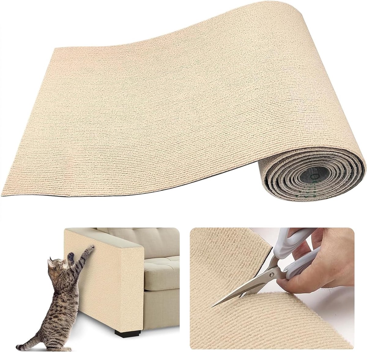 Krasbeschermingsmat voor bank en muur, 60 x 200 cm, krasbescherming voor bank, kat, trimbare bescherming tegen kattenkrassen, doe-het-zelf klauwen kattentapijt