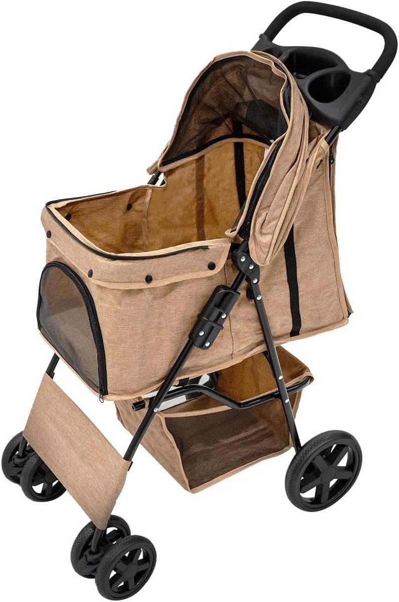 Babywagen Organizer Beige - Woven Stof - Grote Capaciteit - Handig voor onderweg - SnelShoppen