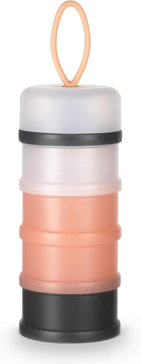 Baby melkpoeder dispenser, draagbare 4 lagen 120ml per laag doorschijnende compartimenten, Kids Baby opslag container stapelbare potten, melkpoeder dispenser & snack opslag container, grijs en roze