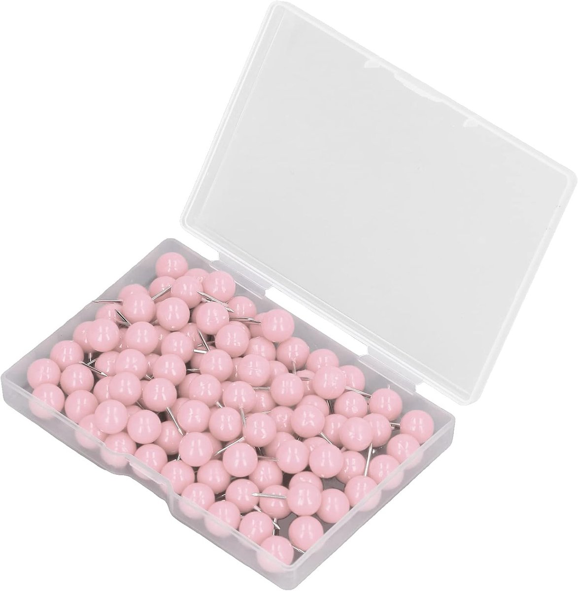 100st push pins, kleurrijke bal hoofd kopspijkers plastic ronde kop met roestvrij punt decoratieve markering pinnen met doos verpakt voor kaart bulletin board kurk boord en stof markering(Roze)