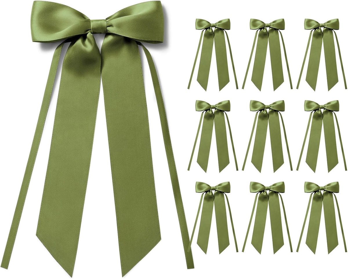 10 Stuks Strikjes Decoratie Kerst Strikken Bruiloft Olijfgroen | 12 x 25 cm Kerstboom Strikjes Decoratieve Geschenkstrikken Fluweel Cadeau voor Huisdecoratie Verjaardag Geschenkverpakking